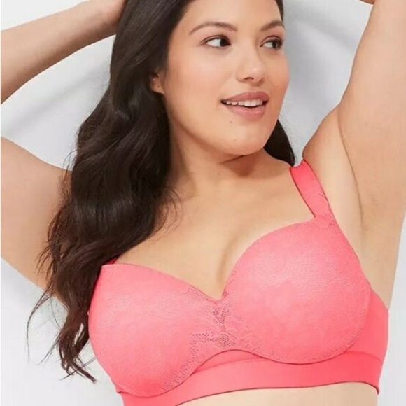 Cacique Other - Cacique Lightly Lined Balconette Mesh Lace Overlay Underwire Pink Bra 44i ( 6D )